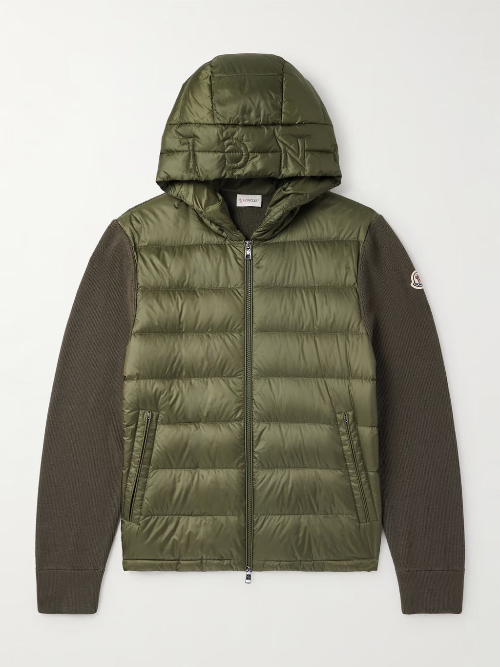 Logo-Appliquéd Wool-Trimmed Quilted Shell Hooded Down Zip-Up Cardigan