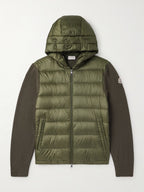 Logo-Appliquéd Wool-Trimmed Quilted Shell Hooded Down Zip-Up Cardigan