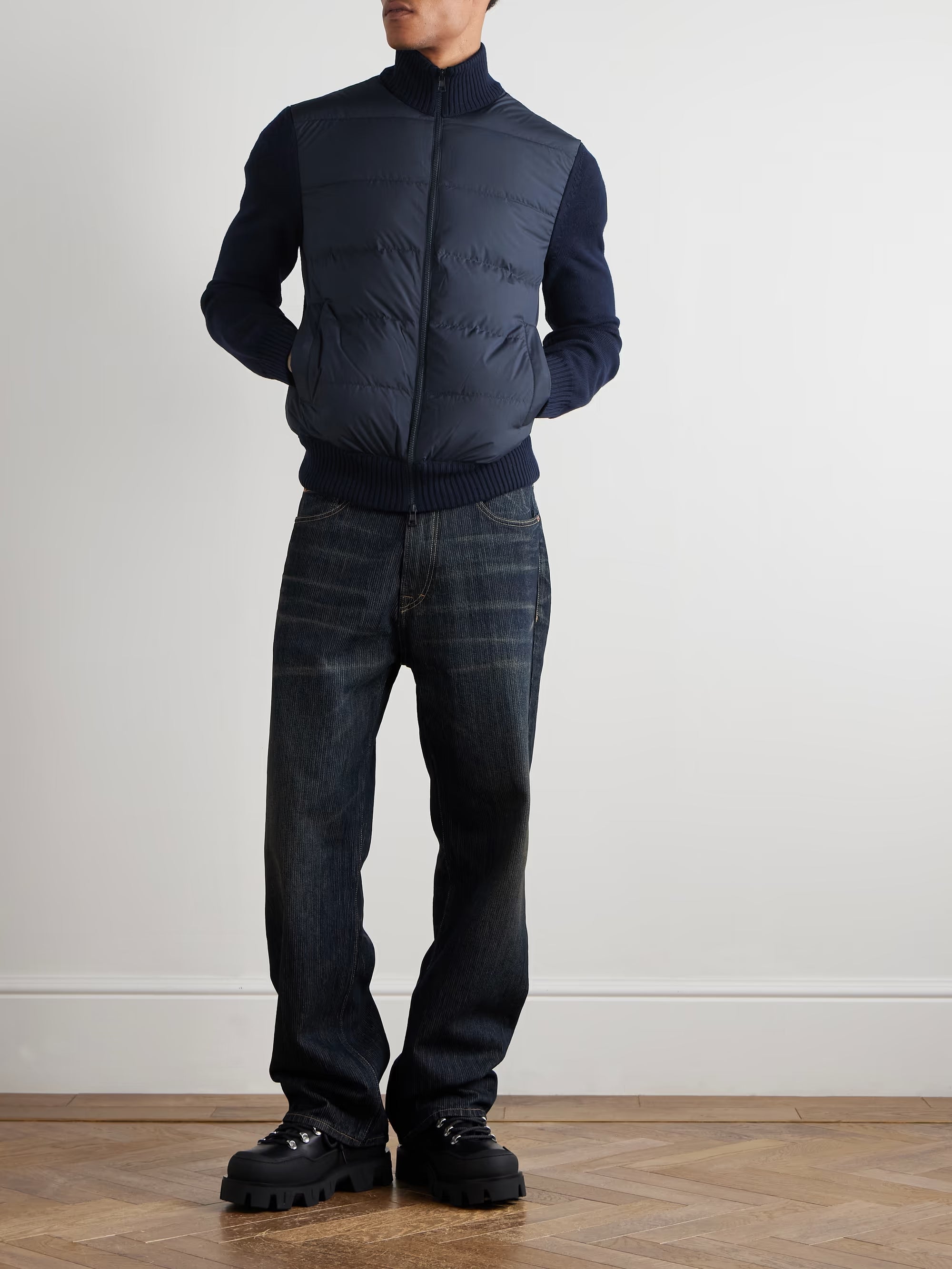 Logo-Appliquéd Quilted Shell-Panelled Virgin Wool Down Cardigan