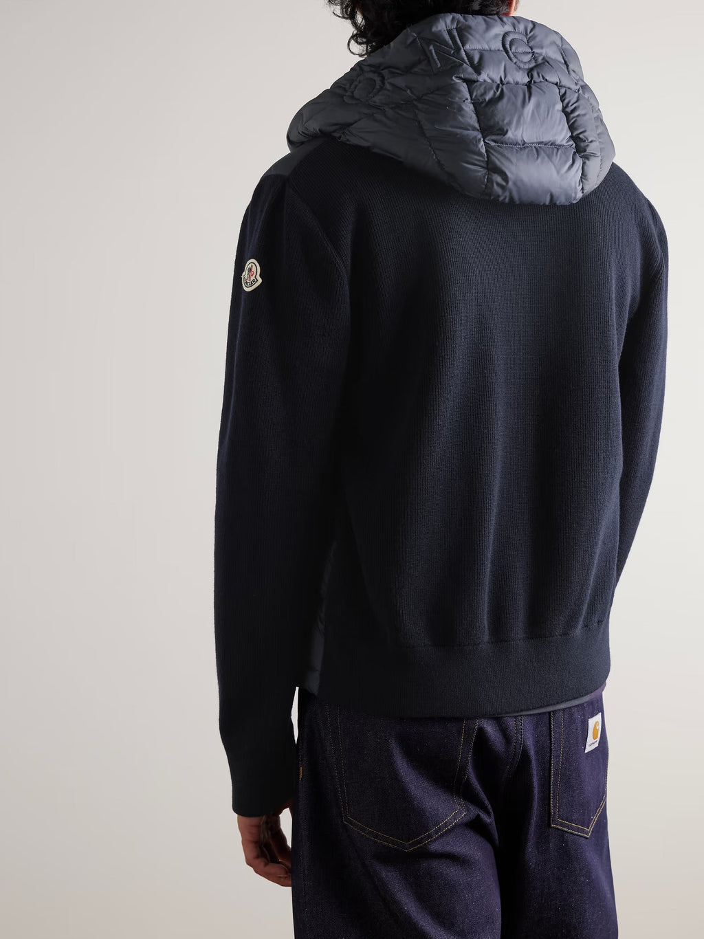 Logo-Appliquéd Wool-Trimmed Quilted Shell Hooded Down Zip-Up Cardigan